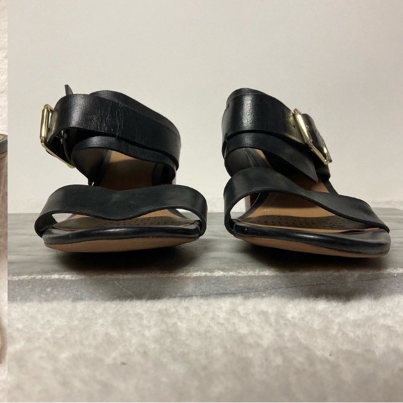 Clarks Artisan Heels Size 7 Leather Double Strap Buckle Sandals Black - Picture 6 of 11
